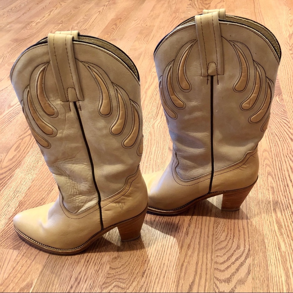 Frye Cowgirl Boots Claw Tan Cream Western Cowboy